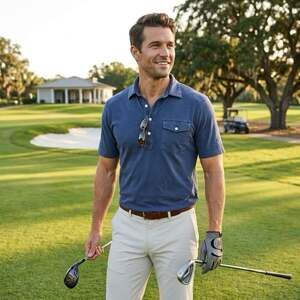 Criquet Mens Polo Shirt Size M Blue 100% Organic Cotton Pocket Short Sleeve